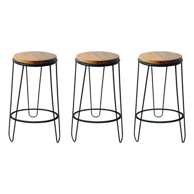 Kit 3 Banquetas Banco Guatemala Estilo Industrial Preto Preto