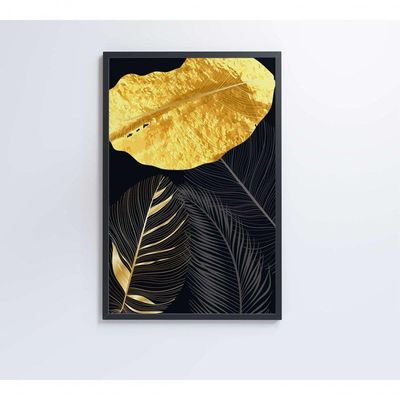 Quadro Folhas Douradas 2 80x120 Cm Adesivo Fotográfico