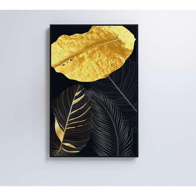 Quadro Folhas Douradas 2 80x120 Cm Adesivo Fotográfico