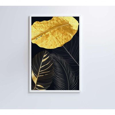 Quadro Folhas Douradas 2 80x120 Cm Adesivo Fotográfico