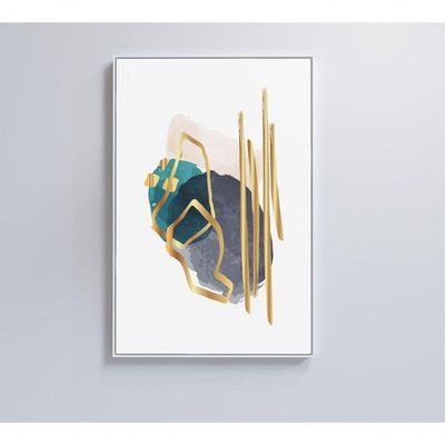 Quadro Abstrato Linhas Douradas 80x120 Cm Adesivo Fotográfico