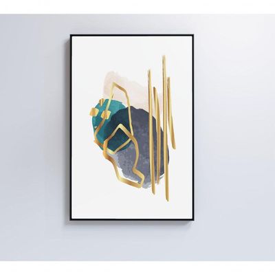 Quadro Abstrato Linhas Douradas 80x120 Cm Adesivo Fotográfico