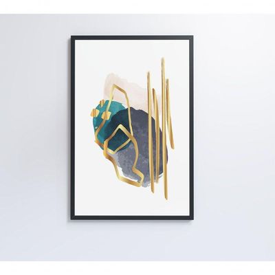 Quadro Abstrato Linhas Douradas 80x120 Cm Adesivo Fotográfico