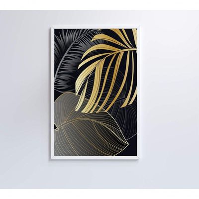 Quadro Folhas Douradas 3 40x60 Cm Adesivo Fotográfico