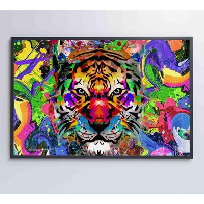 Quadro Tigre Colorido 90x60 Cm Adesivo Fotográfico