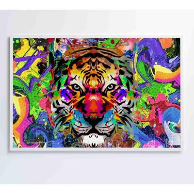 Quadro Tigre Colorido 90x60 Cm Adesivo Fotográfico
