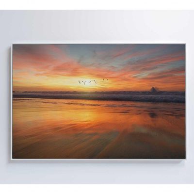Quadro Litoral No Pôr Do Sol 120x80 Cm Vidro Impresso