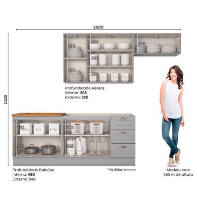 Cozinha Compacta 4 Peças Com Aéreo 03 Portas Amy Casa 812 Cinza