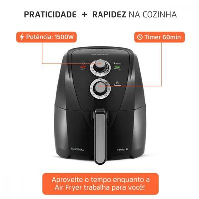 Fritadeira Sem Óleo Air Fryer Mondial 4 Litros 1500w Preto 127V.