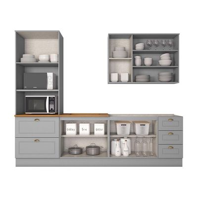 Cozinha Completa 4 Peças Com Aéreo 3 Portas Com Vidro Amy Casa 812 Cinza