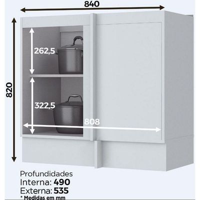 Balcão C361 Americana Canto Reto Com 1 Porta Sem Tampo Henn Branco