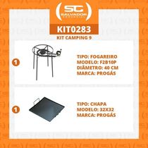 Kit Camping 9 - Fogareiro Fogão F2b10p Redondo 40cm Duplo De Pé + Chapa Bifeteira 32cm - Progás