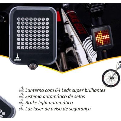 Lanterna Sinalizador Bicicleta Seta Luz Freio Automática