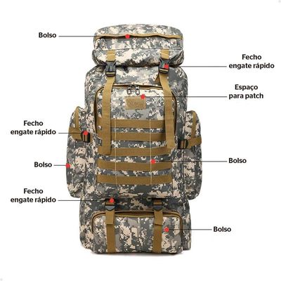 Mochila Tática Lorben Camuflada Militar Trilha Camping Trekking Aventura 80 Litros