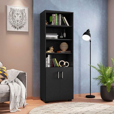 Kit Livreiro 2 Portas Pequenas Livreiro 5 Prateleiras Office Preto
