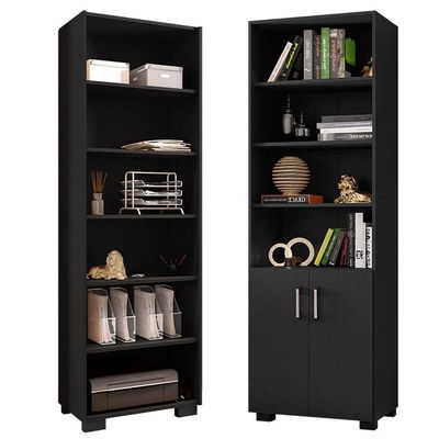 Kit Livreiro 2 Portas Pequenas Livreiro 5 Prateleiras Office Preto