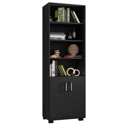 Kit Livreiro 2 Portas Pequenas Livreiro 5 Prateleiras Office Preto