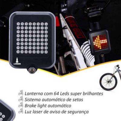 Lanterna Bicicleta Traseira Seta Luz Usb 64 Leds 873 Lorben