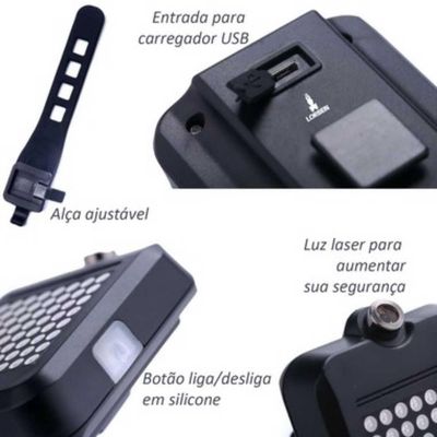 Lanterna Bicicleta Traseira Seta Luz Usb 64 Leds 873 Lorben