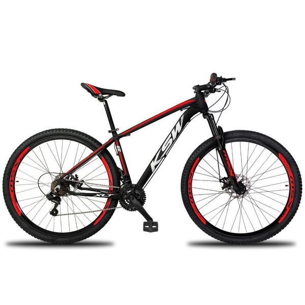 Bicicleta Aro 29 Ksw 21v Com Suspensão E Freios A Disco - Preto-vermelho E Branco - 21"