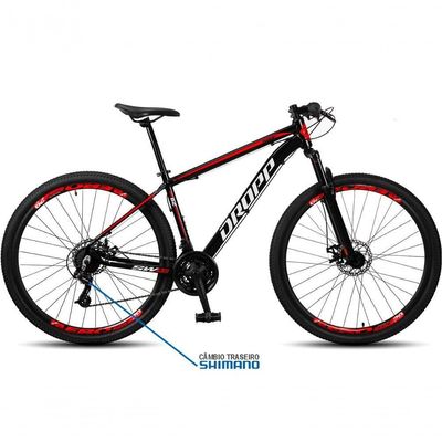 Bicicleta Aro 29 Dropp Sw 24 Vel Câmbio Shimano Quadro Alumínio Mtb Preto+vermelho 19 Preto+vermelho