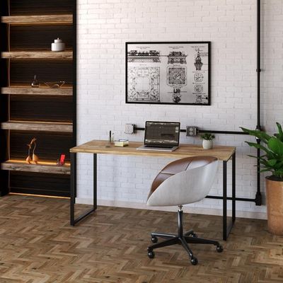Mesa Office 150X60X75Cm Carvalho / Est.Preta