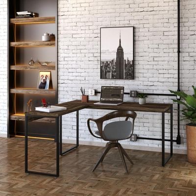 Mesa Em L Diretor 150X150X75Cm Carvalho Dark/Preta