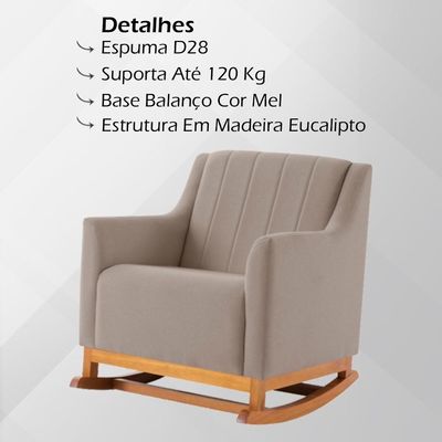 Cadeira De Balanço Base Madeira Mel 7054 Linho Bege Dmobiliario