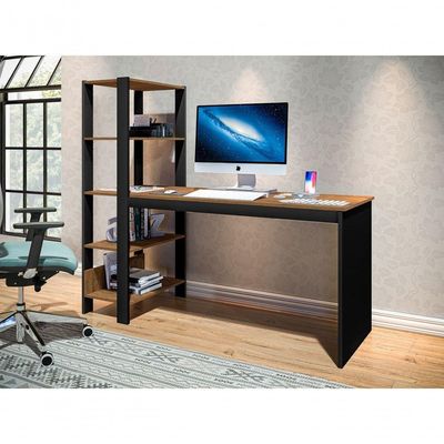 Mesa Industrial Para Escritório Simet Preto E Canela