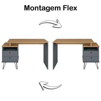 Escrivaninha Plus Home Office 2 Gavetas Olmo-grafito