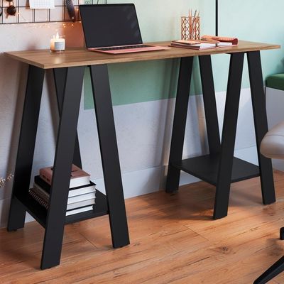 Escrivaninha Mesa Escritorio Cavalete 2 Prateleiras Mell Preto B61 Novam Mell Preto