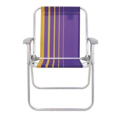 Cadeira De Praia Tramontina Samoa Alta Em Alumínio Com Assento Roxo E Amarelo Tramontina