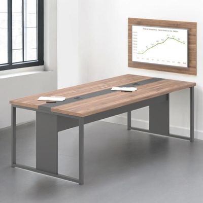 Mesa De Reunião Com Painel Tv 40 Pol Porto Noce Preto
