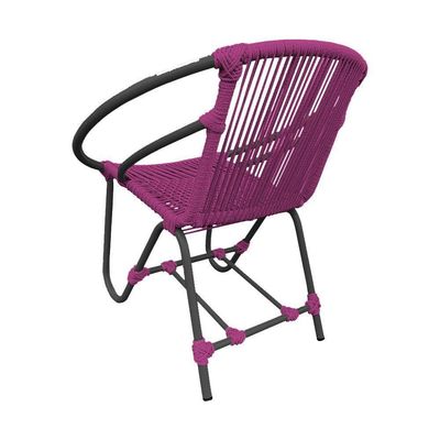 Cadeira Decorativa Julia Em Corda Náutica E Base Em Alumínio Preta-rosa - Cor: Rosa
