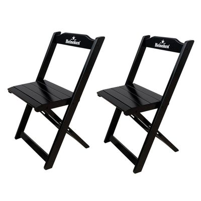 Kit 2 Cadeiras Dobráveis Madeira Personalizada Hei Preta - Cor: Preto