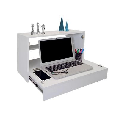 Escrivaninha Suspensa Bancada Compacta Com Gaveta Mesa Para Notebook Branco Laca