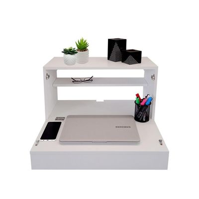 Escrivaninha Suspensa Bancada Compacta Com Gaveta Mesa Para Notebook Branco Laca