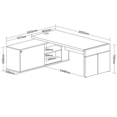 Mesa Para Escritório Em L Com Tomada 2 Gavetas Charuto Preto