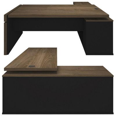 Mesa Para Escritório Em L Com Tomada 2 Gavetas Charuto Preto