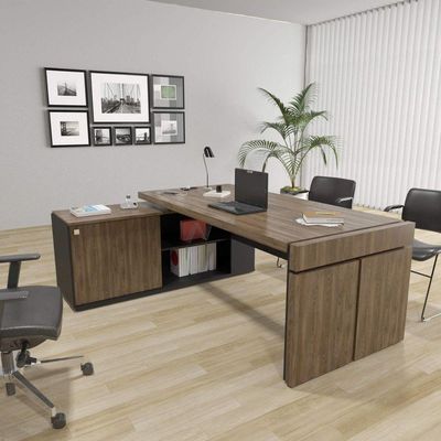 Mesa Para Escritório Em L Com Tomada 2 Gavetas Charuto Preto