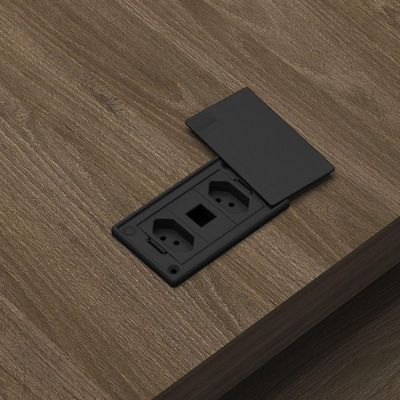 Mesa Para Escritório Em L Com Tomada 2 Gavetas Charuto Preto