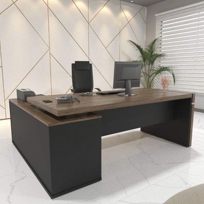 Mesa Para Escritório Em L Com Tomada 2 Gavetas Charuto Preto