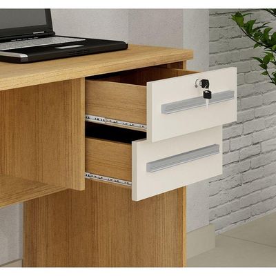 Escrivaninha Mesa Para Computador Byte 2 Gavetas Com Chave Valdemoveis Cinamomo/Off White