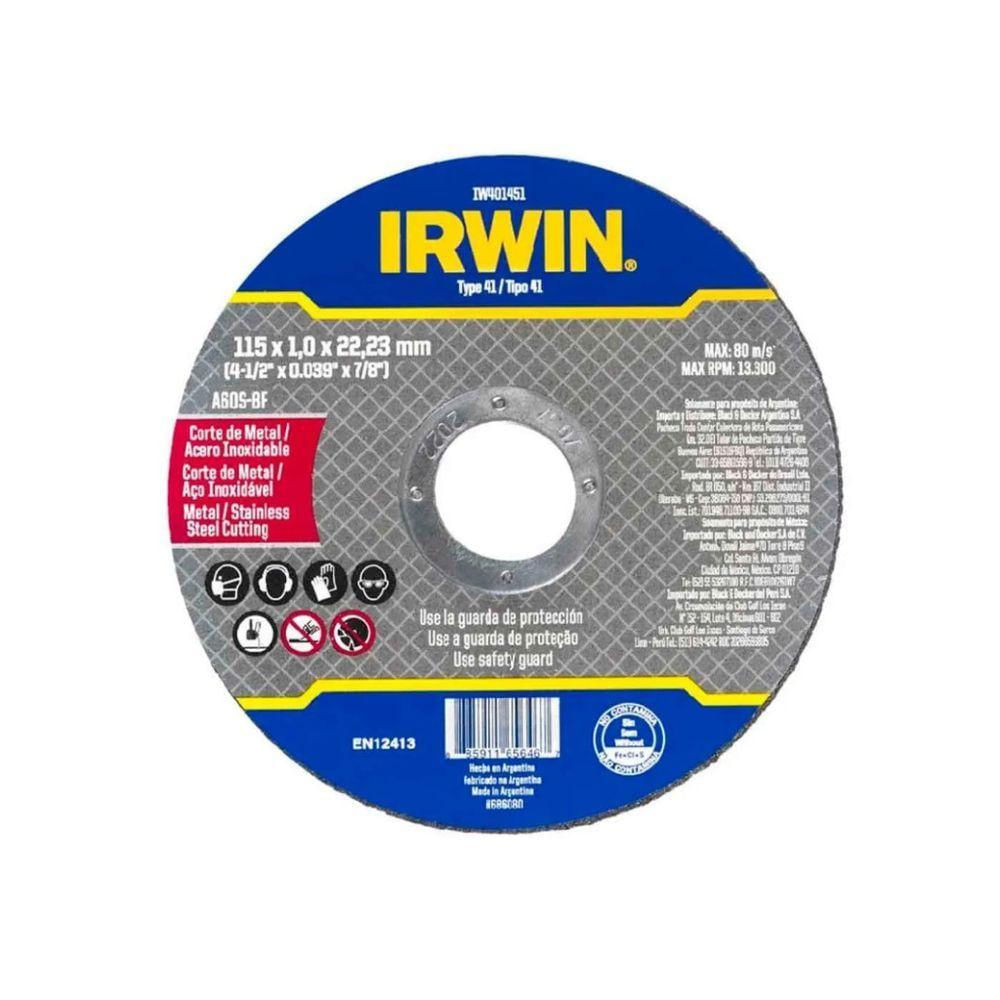 Disco Corte Fino Metal/inox 4.1/2x1,0mmx7/8" - Irwin
