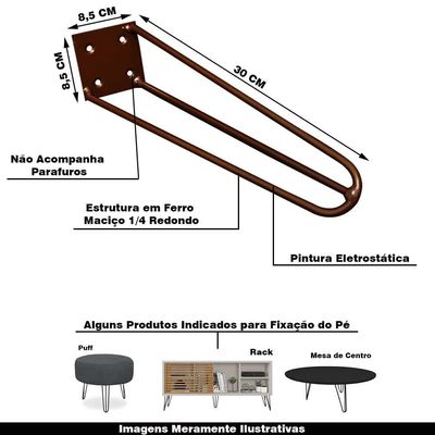 Kit 6 Pés De Metal 30 Cm Mesa De Canto Rack E Puffs Bronze