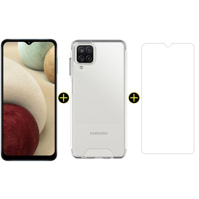Kit Celular Samsung Galaxy A12 Preto 64GB + Capa Antiqueda Y-Cover Space + Película Y-Protection