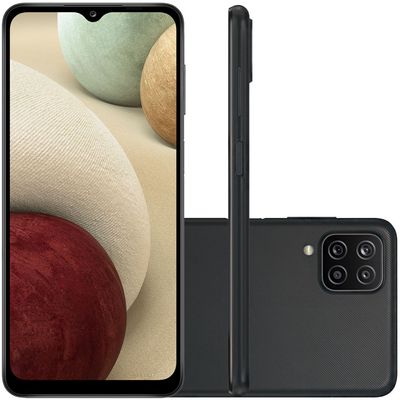 Kit Celular Samsung Galaxy A12 Preto 64GB + Capa Antiqueda Y-Cover Space + Película Y-Protection