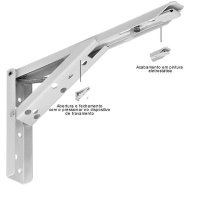 Kit 01 Par Suporte Para Mesa Dobrável Retrátil 30cm H02 Mão Francesa Branco