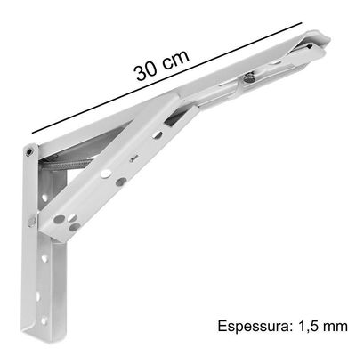 Kit 01 Par Suporte Para Mesa Dobrável Retrátil 30cm H02 Mão Francesa Branco