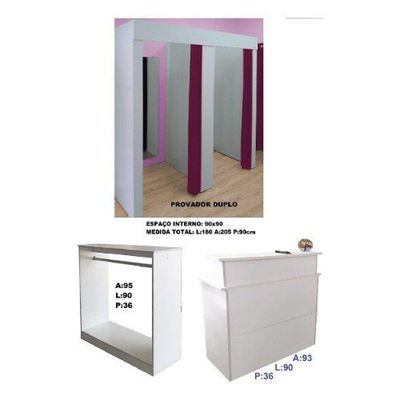 Kit com Provador Duplo 1 Balcão Arara e 1 Balcão Atendimento